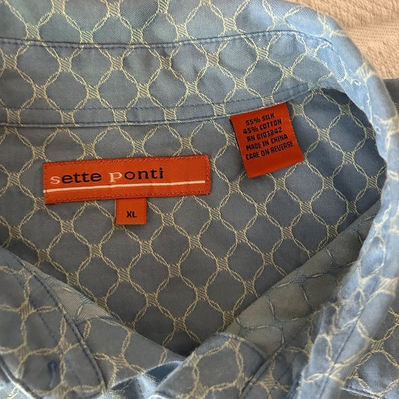 GUC size XL Sette Ponti Blue Patterned Men's Silk blend shirt. Button up. - Picture 3 of 10